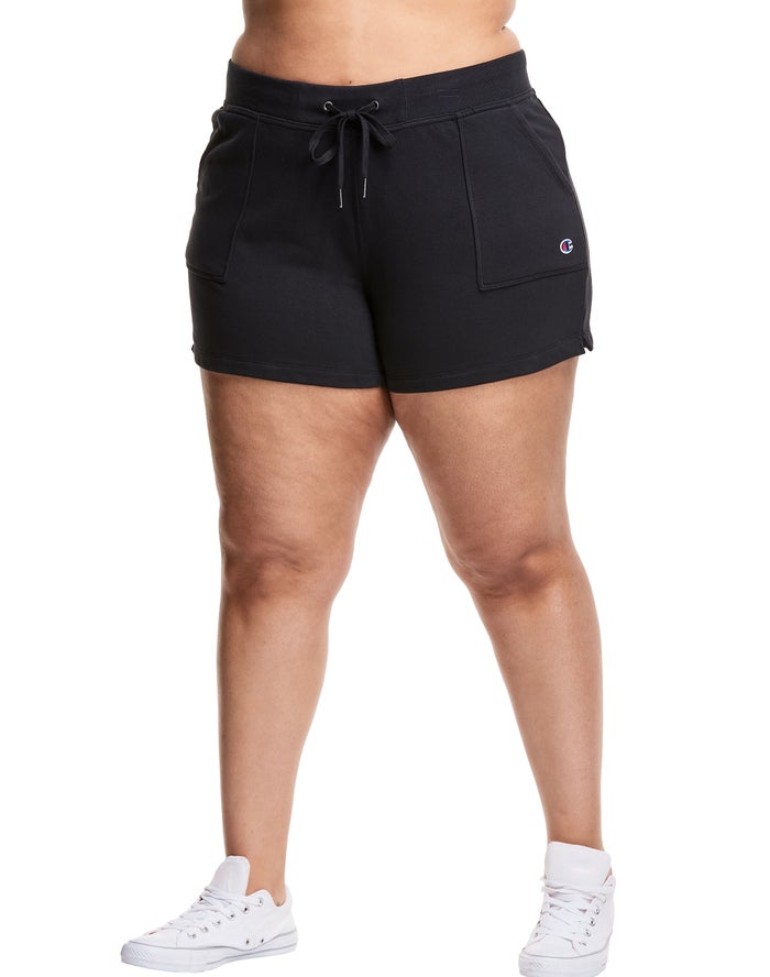 Champion Womens Shorts NZ - Plus Campus French Terry 3 Black ( 4092-XBGSC )